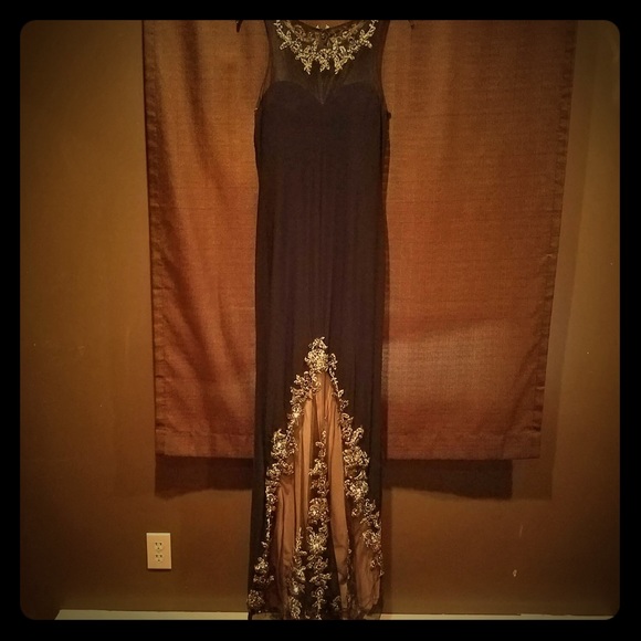Dresses & Skirts - Black/Gold hand embroidered formal gown.